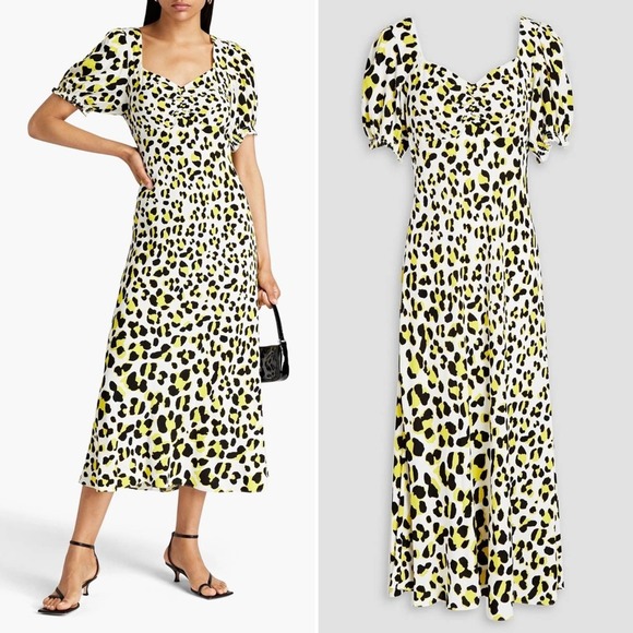 Diane Von Furstenberg Dresses & Skirts - DIANE VON FURSTENBERG Jade Leopard Print Crepe Midi Dress Button Front Medium